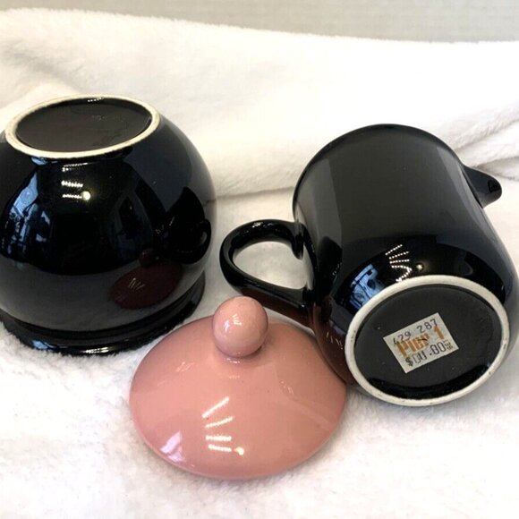 Pier 1 Imports Luminous Black and Pink Porcelain Creamer Sugar Bowl Set - Picture 5 of 6